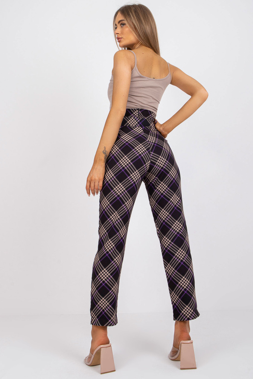 Černofialové kostkované kalhoty s...