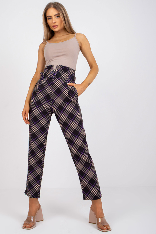 Černofialové kostkované kalhoty s...