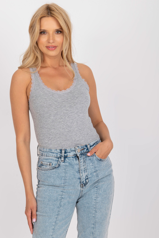 Šedý dámský základní top s krajkou Šedý dámský základní top s krajkou