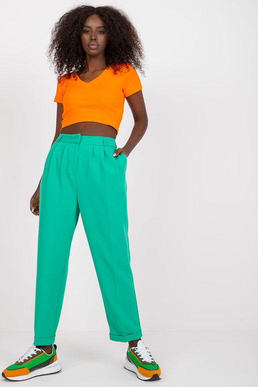 Zelené dámské kalhoty z látky s...