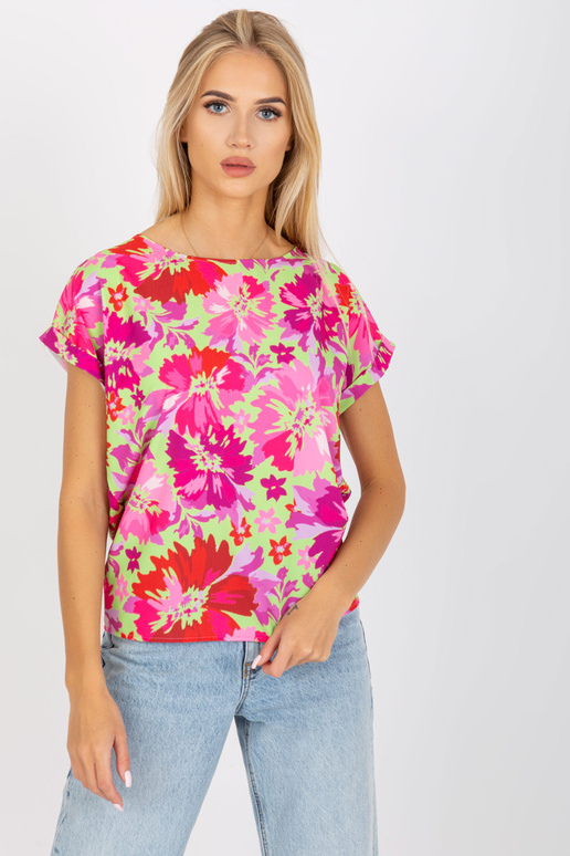 Zeleno-růžová květinová letní halenka...