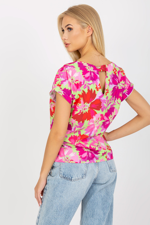 Zeleno-růžová květinová letní halenka...