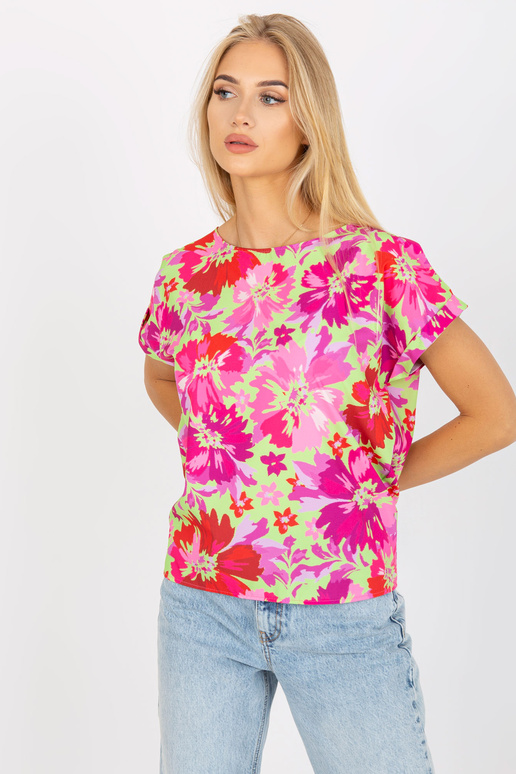 Zeleno-růžová květinová letní halenka...