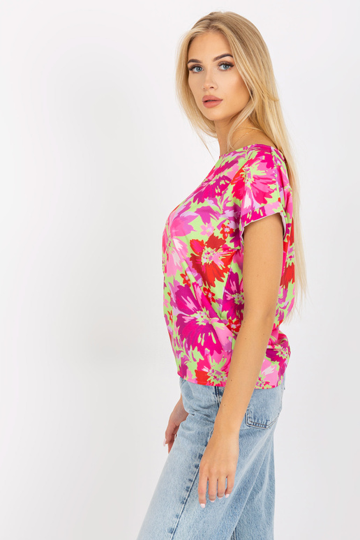 Zeleno-růžová květinová letní halenka...