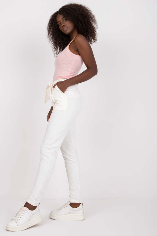 Ecru dámské látkové kalhoty s vysokým...