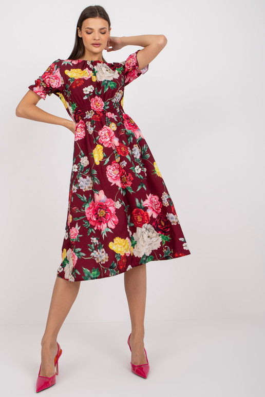 Vínové květinové šaty s midi délkou... Vínové květinové šaty s midi délkou...