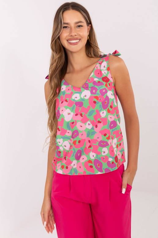 Zelenorůžový letní top s potisky RUE...