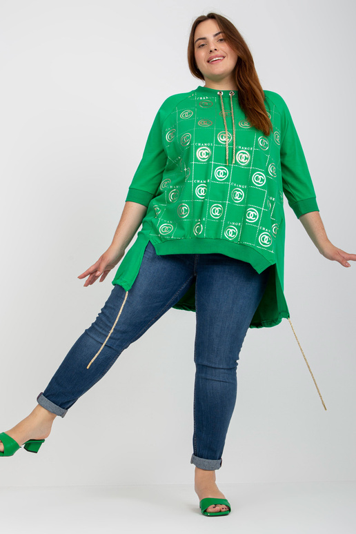 Zelená asymetrická nadměrná halenka s...