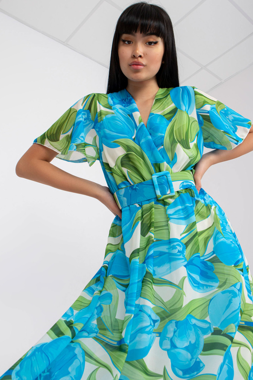 Modré a zelené zavinovací šaty s... Modré a zelené zavinovací šaty s...