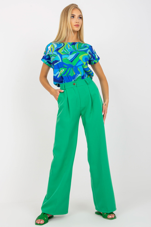 Zelené oblekové široké kalhoty s kapsami Zelené oblekové široké kalhoty s kapsami