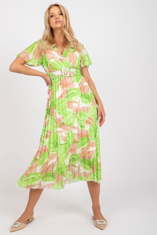 Béžové a zelené midi šaty jedné...