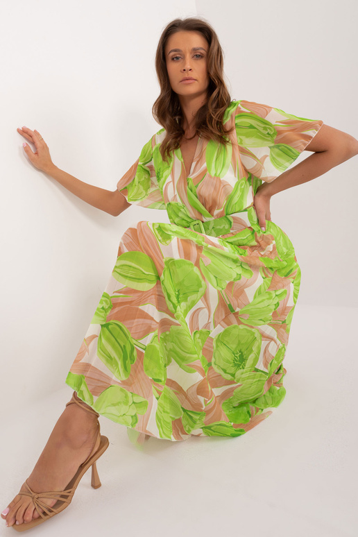 Béžové a zelené midi šaty jedné...