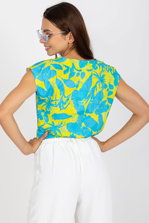 Modrá a žlutá halenka s potiskem a... Modrá a žlutá halenka s potiskem a...