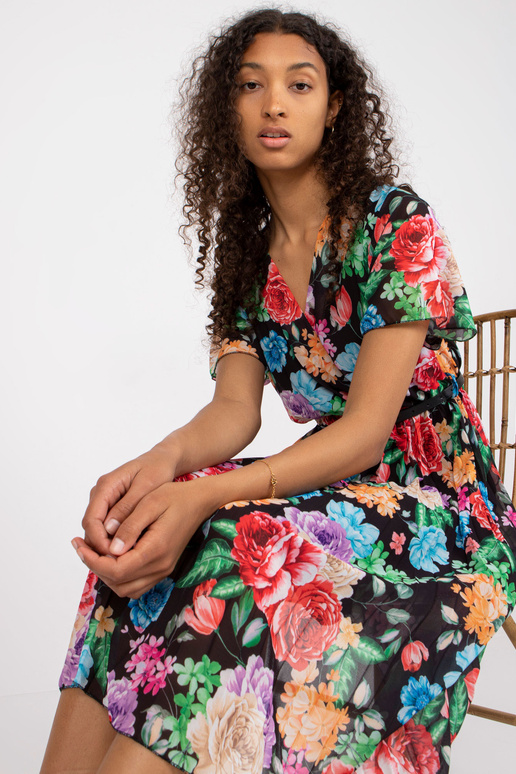 Černé midi šaty s květinovým potiskem
