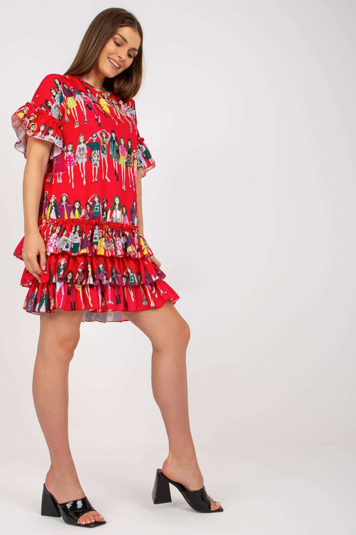 Červené minišaty s volány a potiskem...