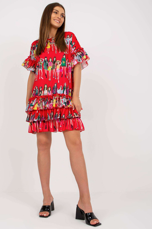 Červené minišaty s volány a potiskem...