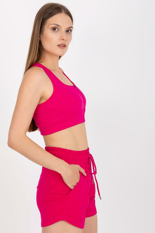 Fuchsiový žebrovaný crop top basic se...