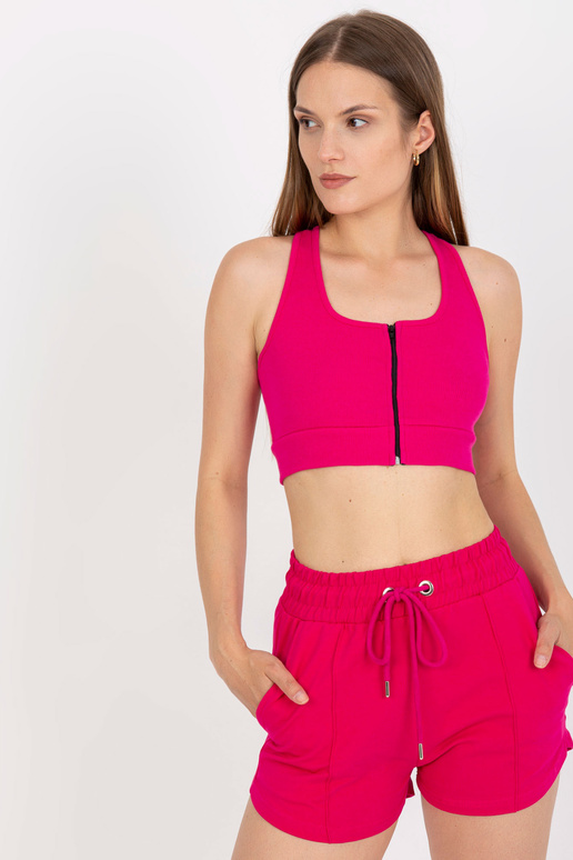 Fuchsiový žebrovaný crop top basic se...