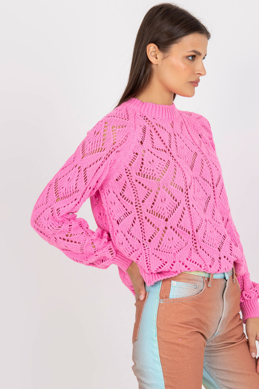 Růžový prolamovaný svetr klasický s...