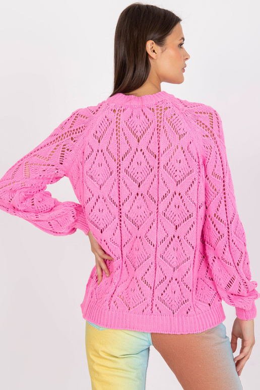 Růžový prolamovaný svetr klasický s...