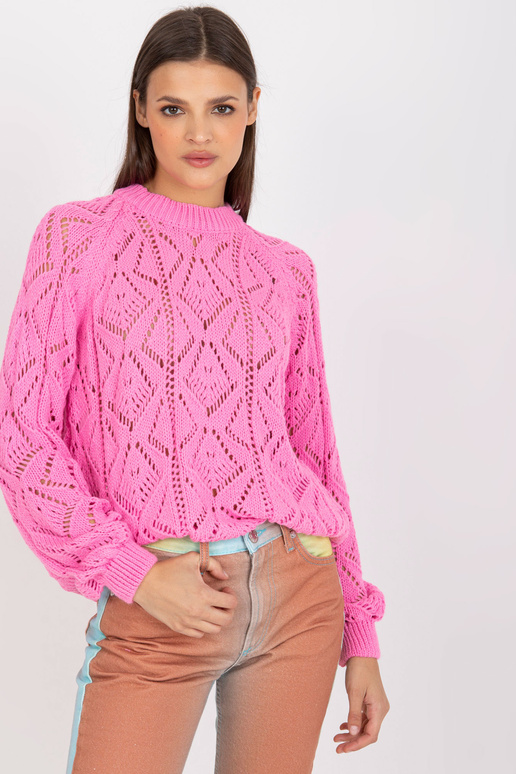 Růžový prolamovaný svetr klasický s...