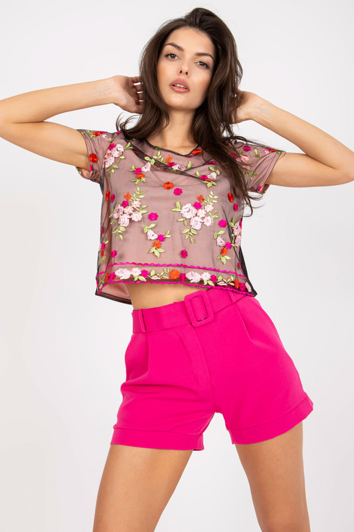 Světle růžová a černá halenka s výšivkou