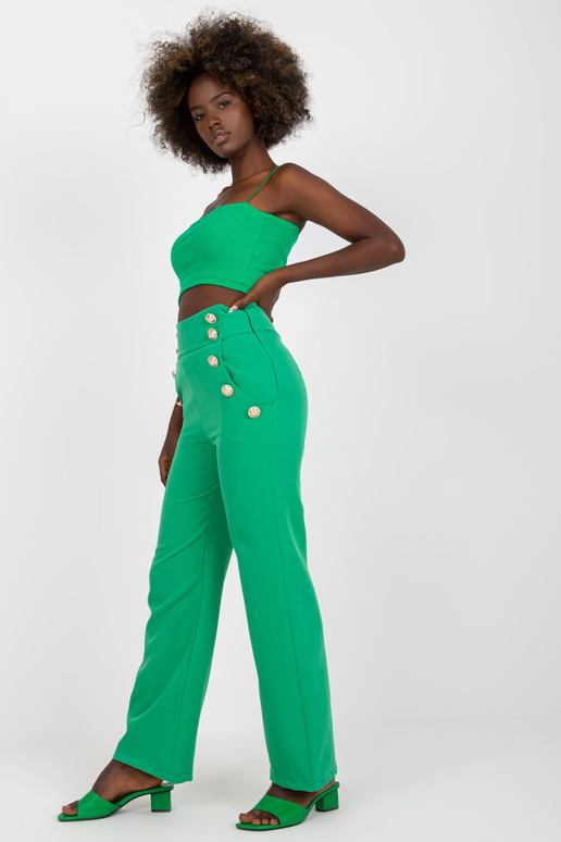 Zelené látkové kalhoty s vysokým pasem