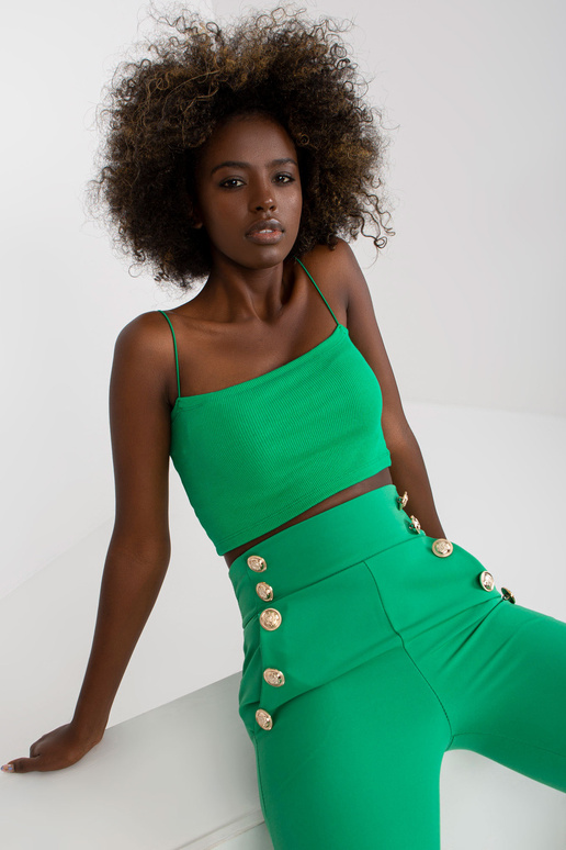 Zelené látkové kalhoty s vysokým pasem