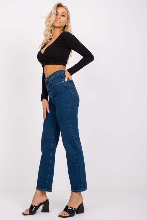 Tmavě modré rovné džíny s vysokým...