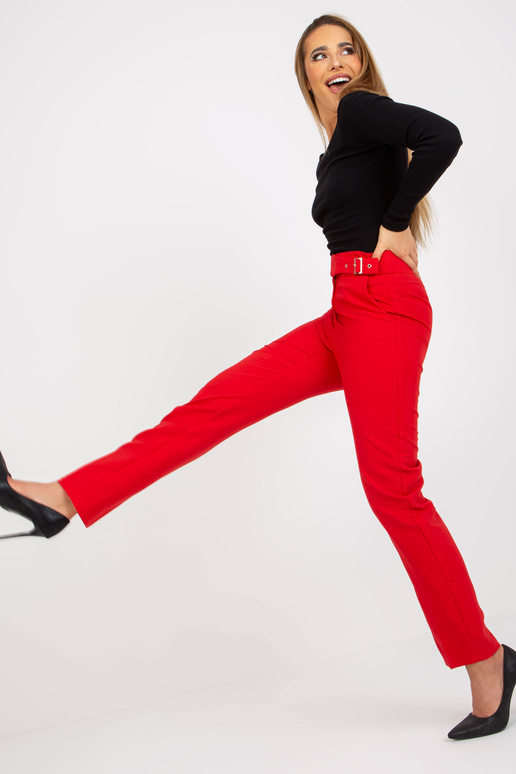 Červené elegantní látkové kalhoty s... Červené elegantní látkové kalhoty s...