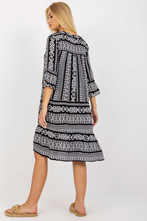 Černé vzorované šaty s volánky a 3/4...