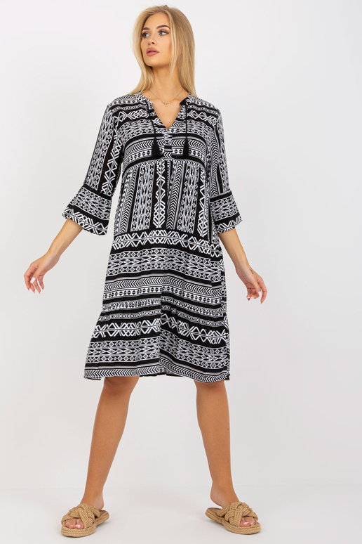 Černé vzorované šaty s volánky a 3/4...