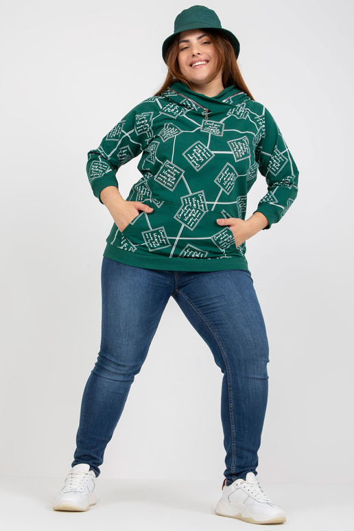 Zelená mikina plus velikosti s kapucí