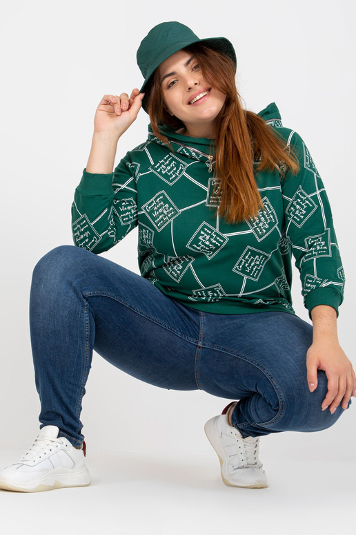 Zelená mikina plus velikosti s kapucí