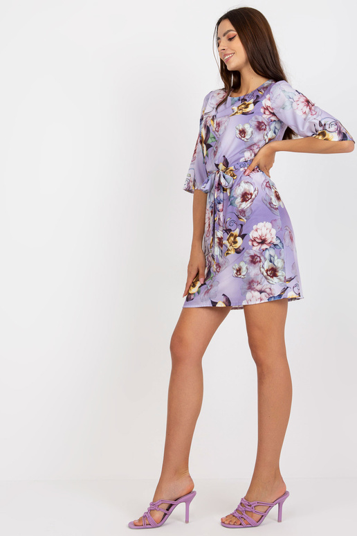 Fialové květinové mini koktejlové šaty