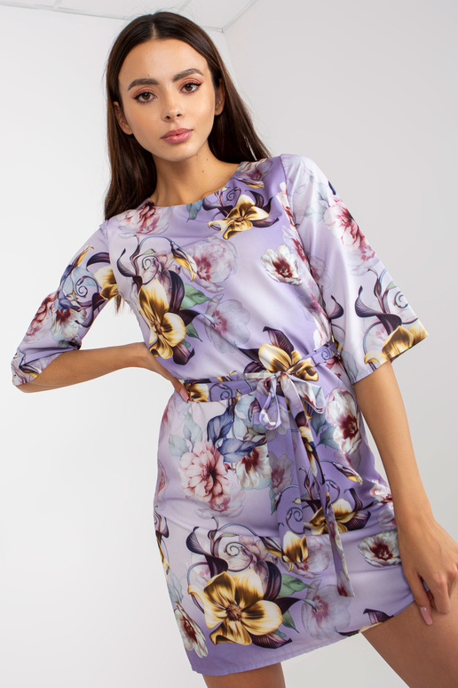 Fialové květinové mini koktejlové šaty