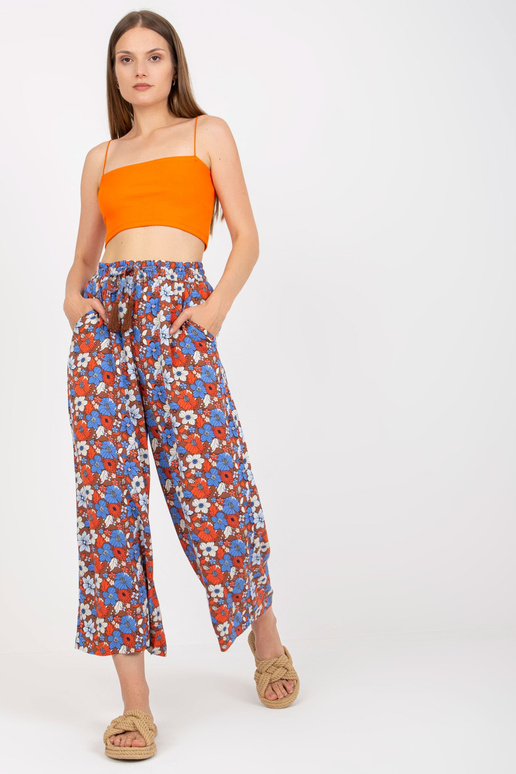 Hnědé, vzdušné kalhoty z květované...