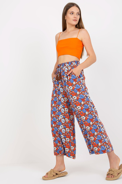 Hnědé, vzdušné kalhoty z květované...