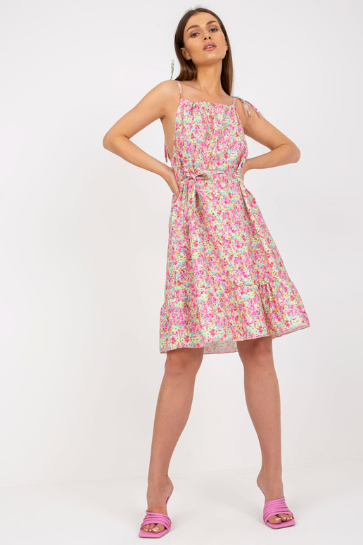 Zeleno-růžové letní šaty s volánovými...