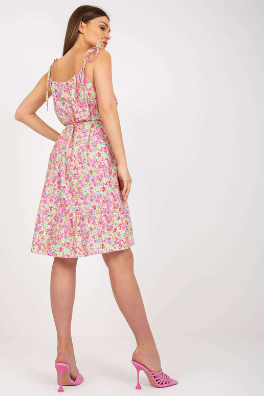 Zeleno-růžové letní šaty s volánovými...