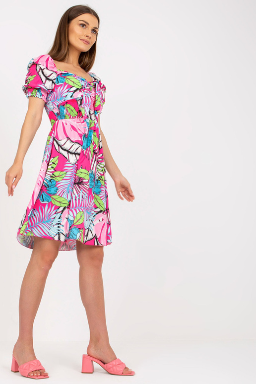 Růžové letní španělské šaty s potiskem