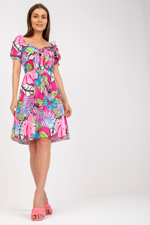 Růžové letní španělské šaty s potiskem