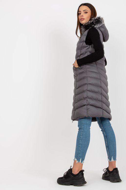 Tmavě šedá prošívaná péřová vesta s...
