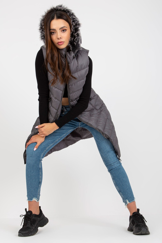 Tmavě šedá prošívaná péřová vesta s...