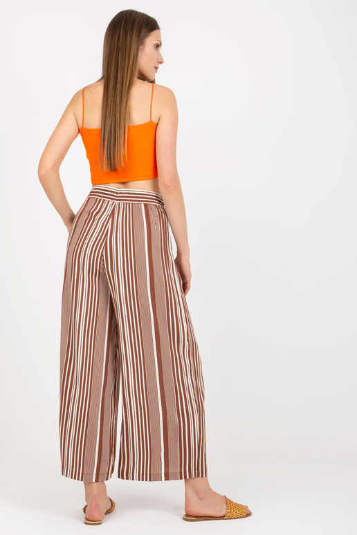 Hnědé široké kalhoty z pruhované...