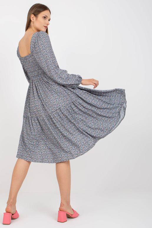 Modré midi šaty s potiskem a dlouhým...