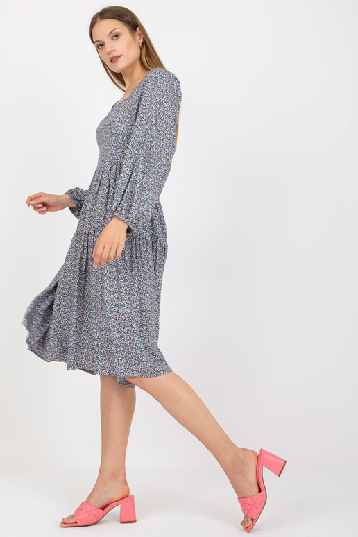 Modré midi šaty s potiskem a dlouhým...