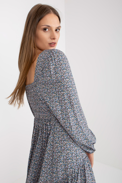 Modré midi šaty s potiskem a dlouhým...