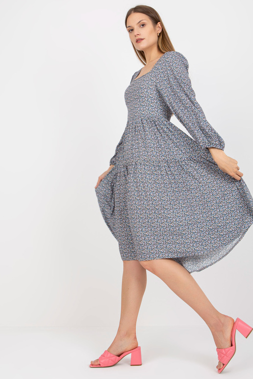 Modré midi šaty s potiskem a dlouhým...