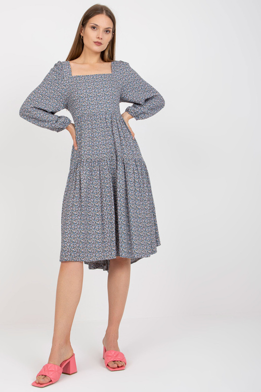 Modré midi šaty s potiskem a dlouhým...